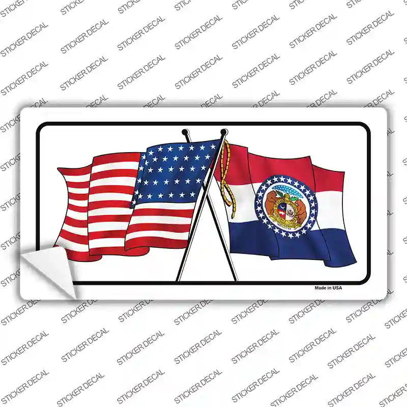 Missouri Crossed US Flag Novelty Sticker Decal