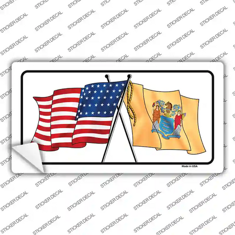 New Jersey Crossed US Flag Novelty Sticker Decal