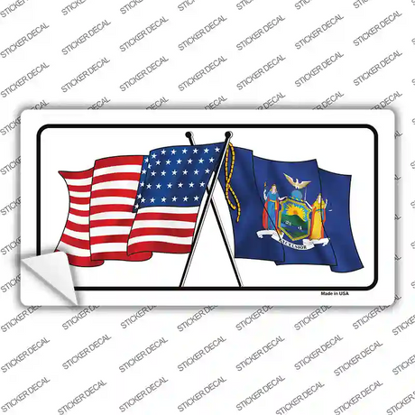 New York Crossed US Flag Novelty Sticker Decal