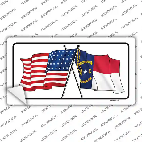 North Carolina Crossed US Flag Novelty Sticker Decal