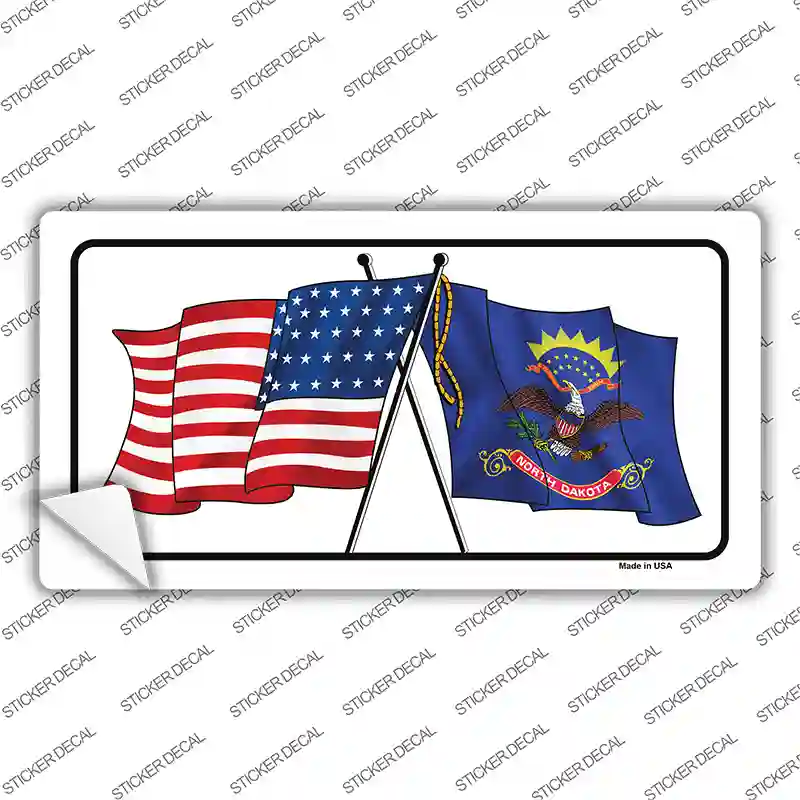 North Dakota Crossed US Flag Novelty Sticker Decal