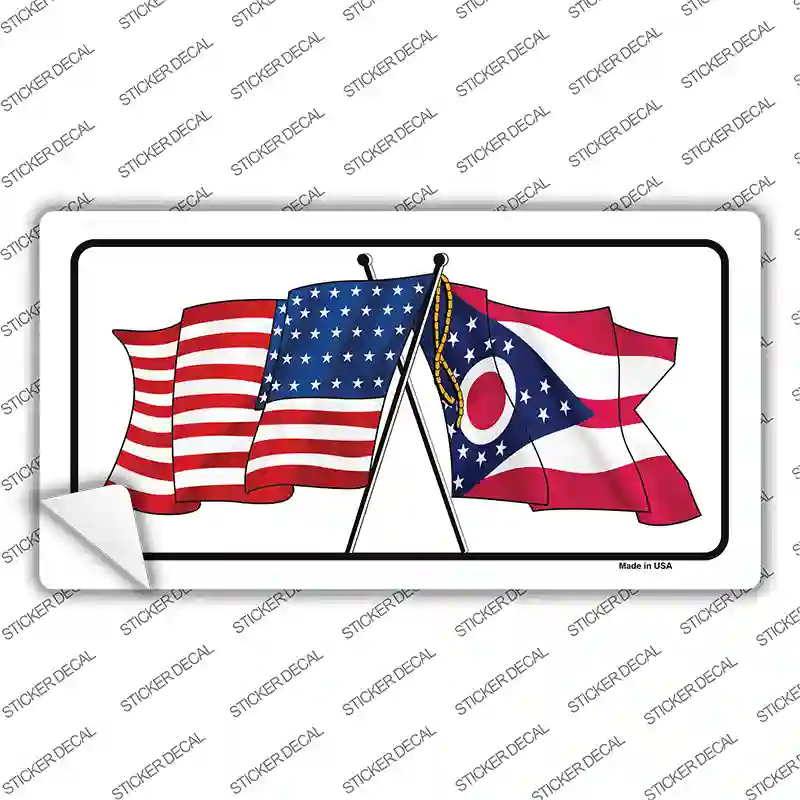 Ohio Crossed US Flag Novelty Sticker Decal
