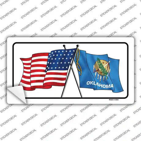 Oklahoma Crossed US Flag Novelty Sticker Decal