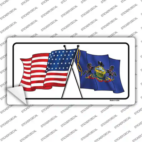 Pennsylvania Crossed US Flag Novelty Sticker Decal