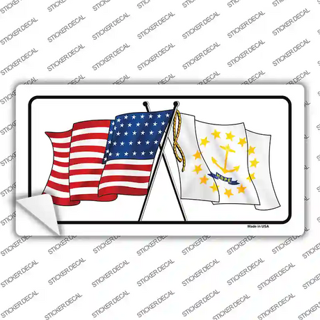 Rhode Island Crossed US Flag Novelty Sticker Decal