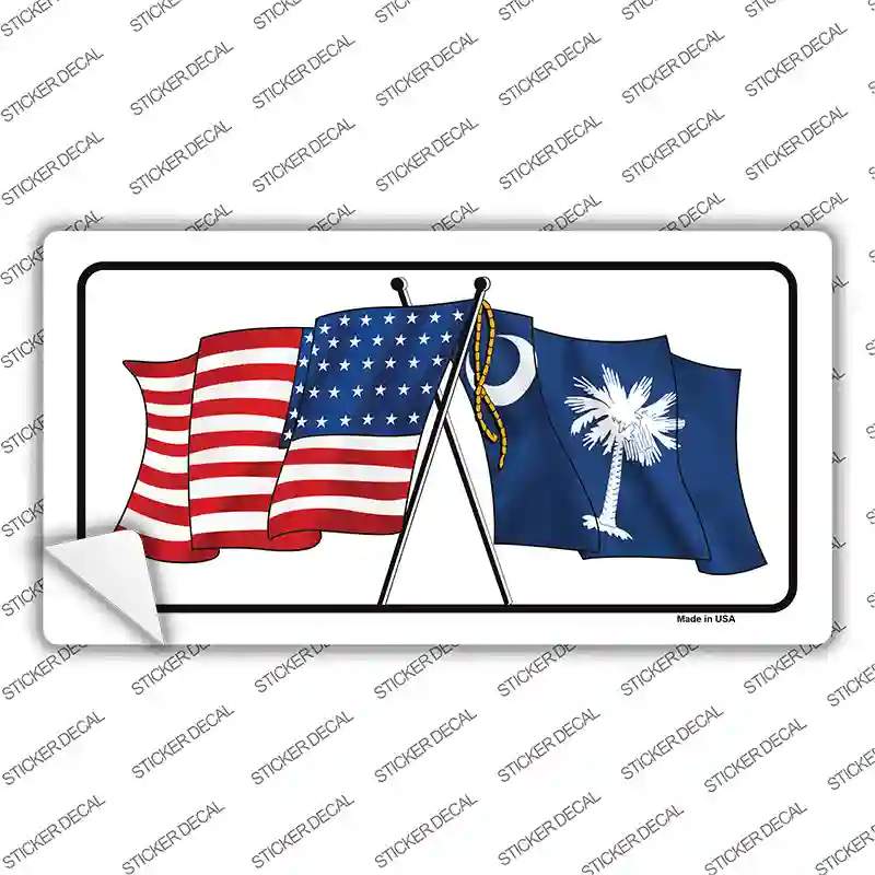 South Carolina Crossed US Flag Novelty Sticker Decal