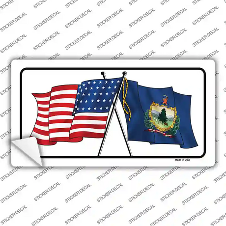 Vermont Crossed US Flag Novelty Sticker Decal