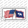 Wyoming Crossed US Flag Novelty Sticker Decal