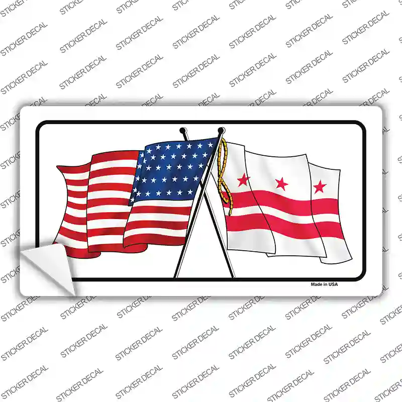 Washington DC Crossed US Flag Novelty Sticker Decal