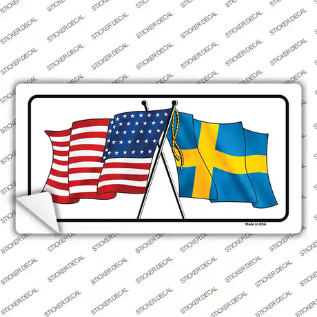 Sweden Crossed US Flag Novelty Sticker Decal