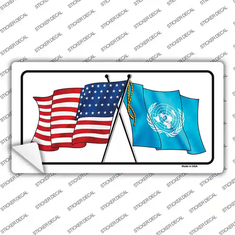 United Nation Crossed US Flag Novelty Sticker Decal