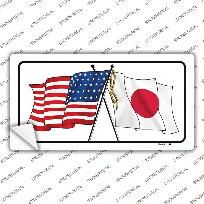 Japan Crossed US Flag Novelty Sticker Decal