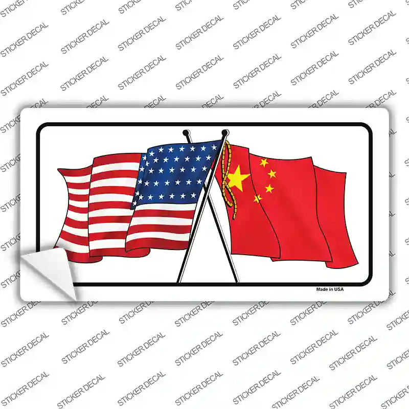 China Crossed US Flag Novelty Sticker Decal