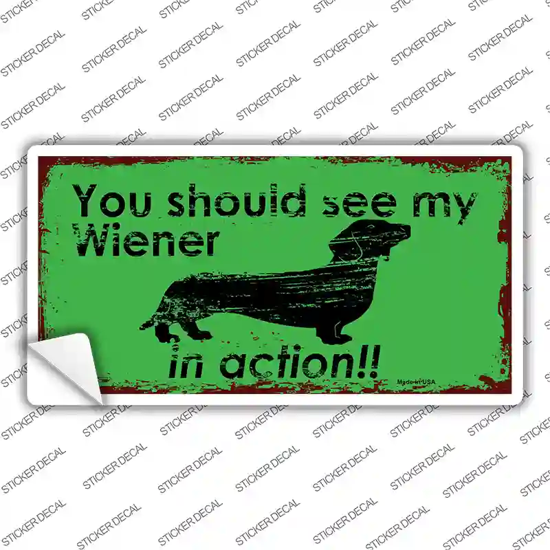 Wiener In Action Novelty Sticker Decal