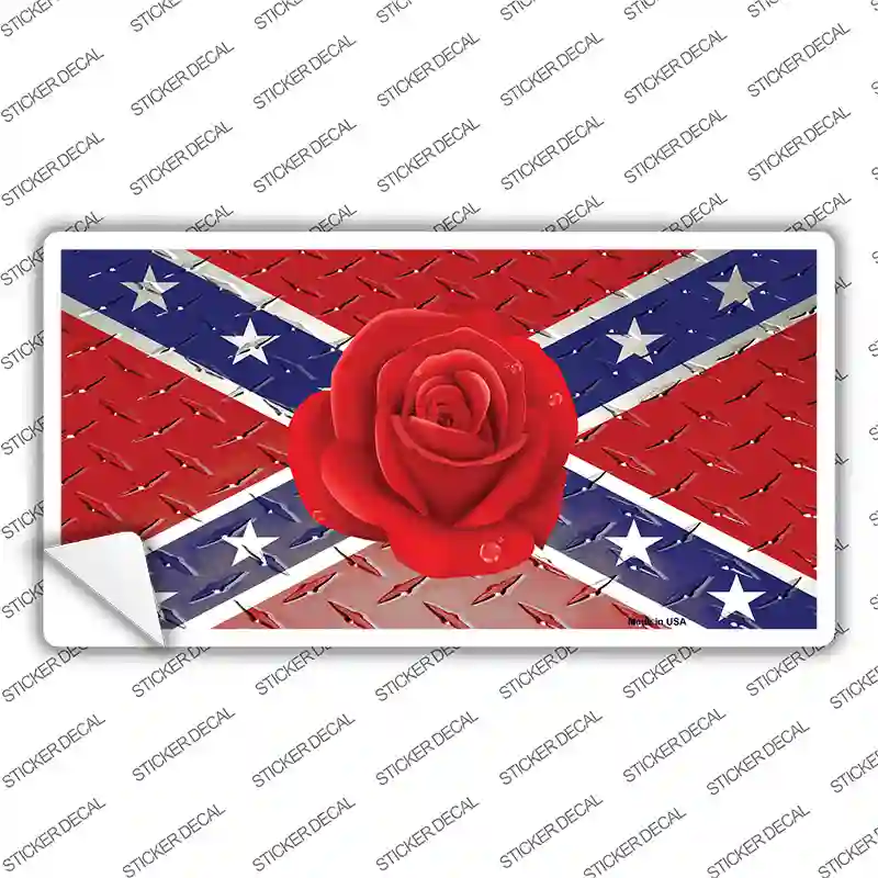 Confederate Flag With Red Rose Novelty Sticker Decal