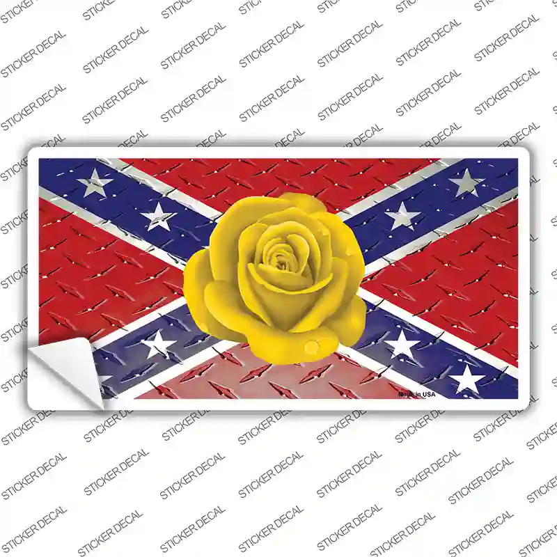 Confederate Flag With Yellow Rose Novelty Sticker Decal
