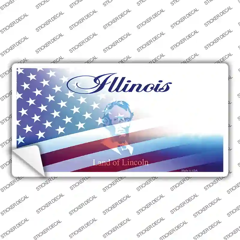 Illinois with American Flag Novelty Sticker Decal