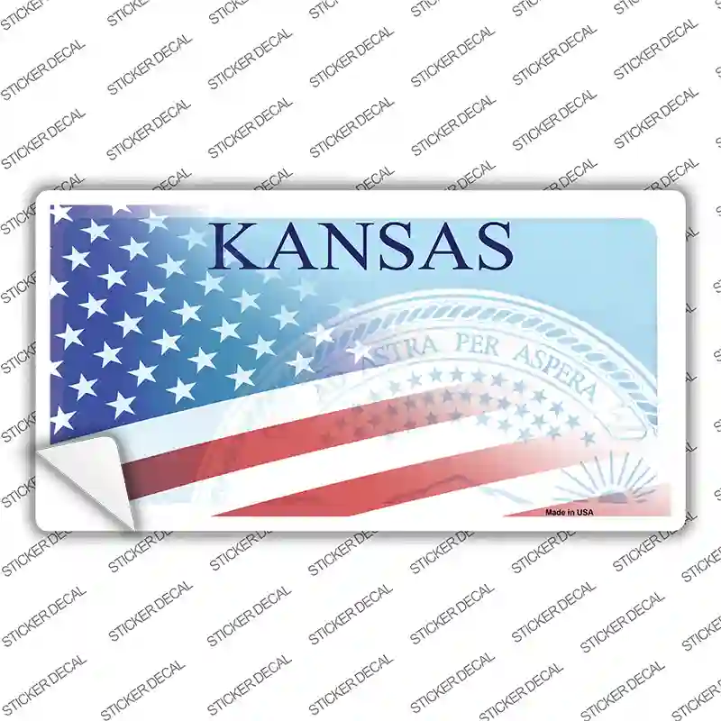 Kansas with American Flag Novelty Sticker Decal