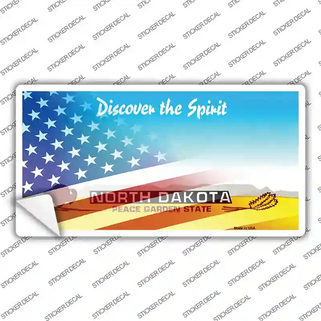 North Dakota with American Flag Novelty Sticker Decal