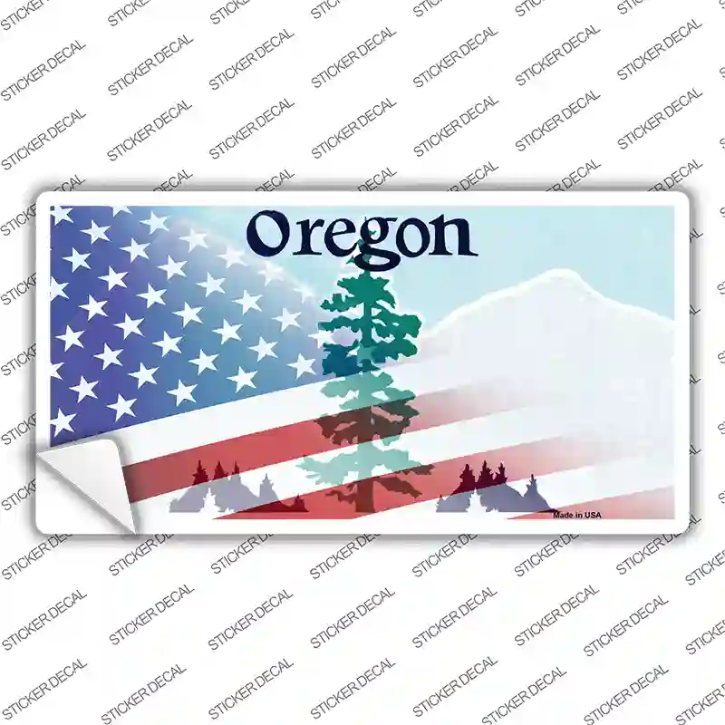 Oregon with American Flag Novelty Sticker Decal