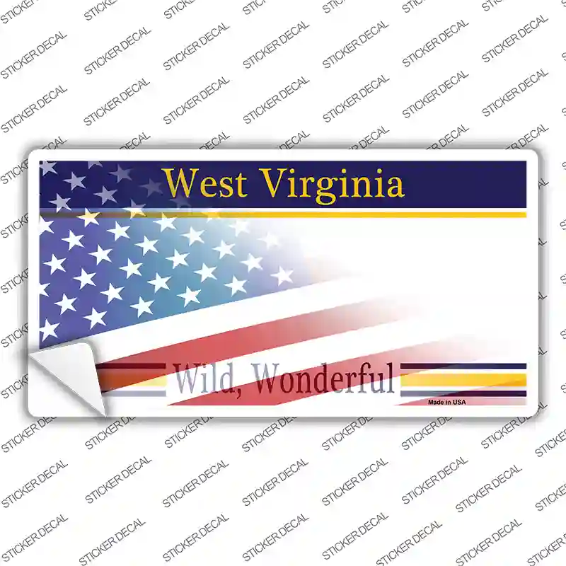West Virginia with American Flag Novelty Sticker Decal