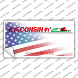 Wisconsin with American Flag Novelty Sticker Decal
