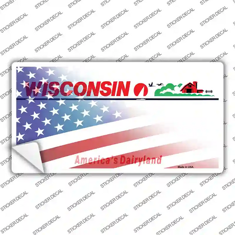 Wisconsin with American Flag Novelty Sticker Decal
