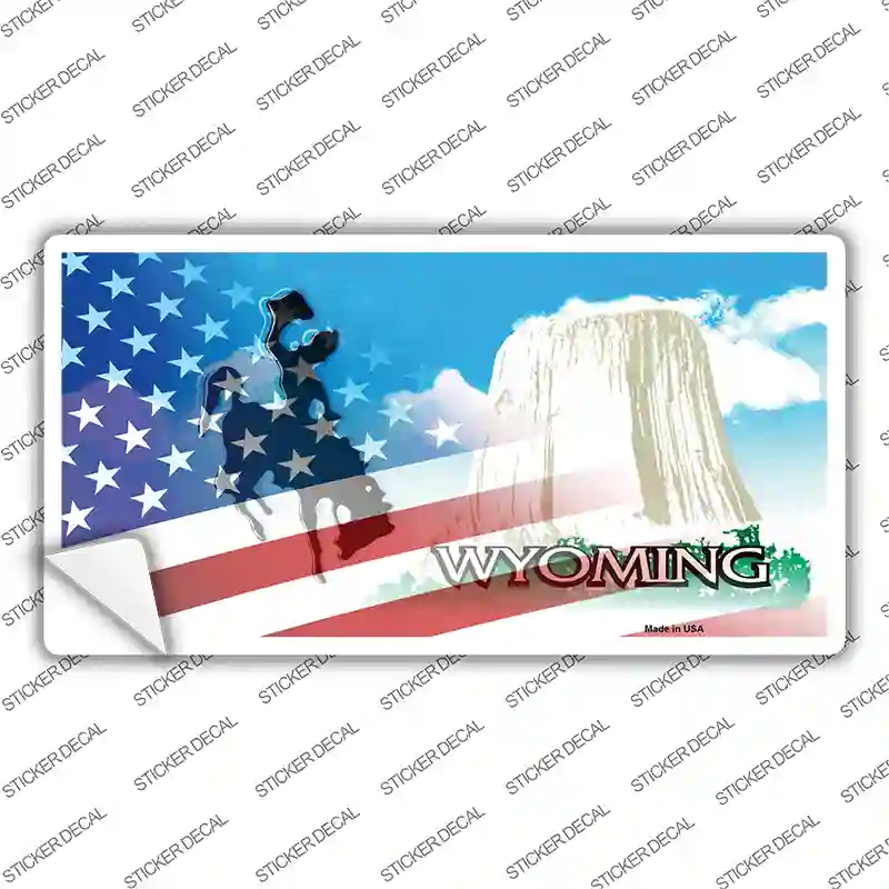 Wyoming with American Flag Novelty Sticker Decal