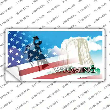 Wyoming with American Flag Novelty Sticker Decal