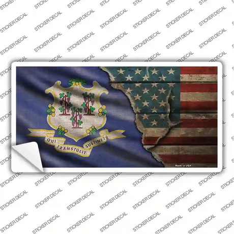 Connecticut/American Flag Novelty Sticker Decal