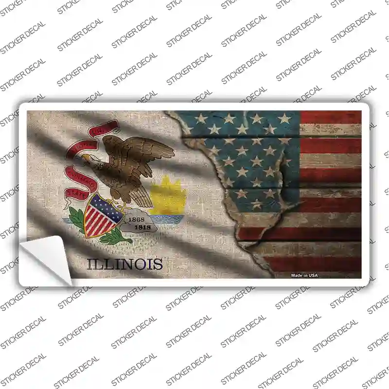 Illinois/American Flag Novelty Sticker Decal