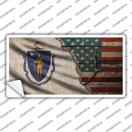 Massachusetts/American Flag Novelty Sticker Decal