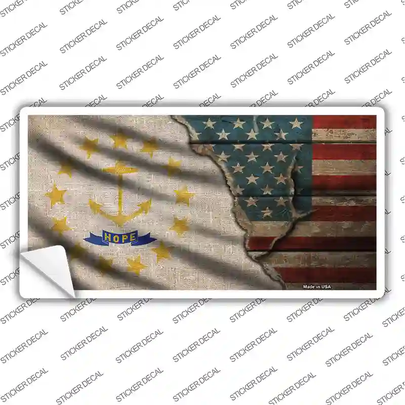 Rhode Island/American Flag Novelty Sticker Decal