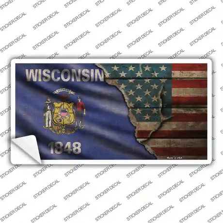 Wisconsin/American Flag Novelty Sticker Decal