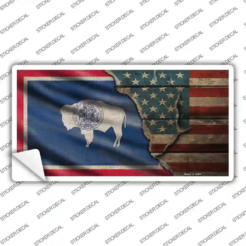Wyoming/American Flag Novelty Sticker Decal