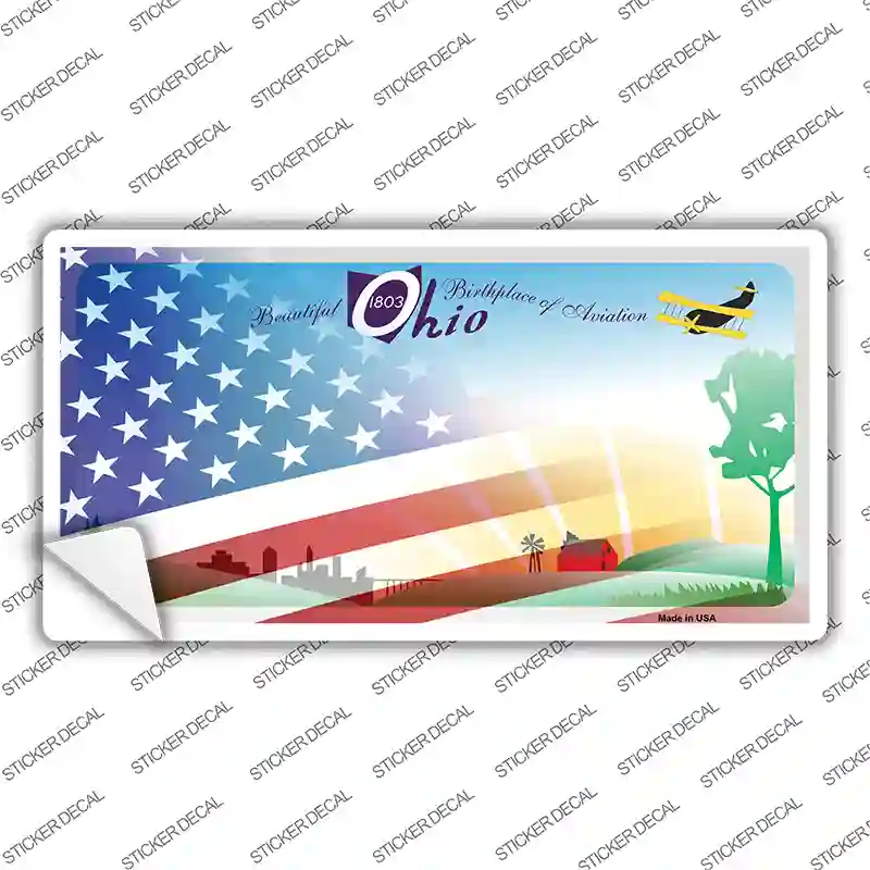 Ohio Half American Flag Novelty Sticker Decal