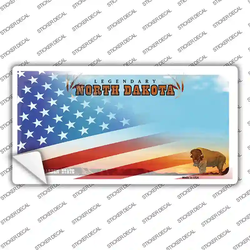 North Dakota Half American Flag Novelty Sticker Decal