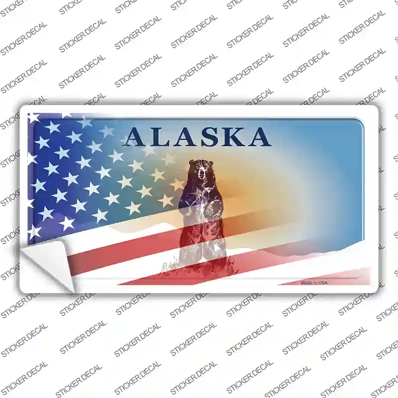 Alaska Bear with American Flag Novelty Sticker Decal