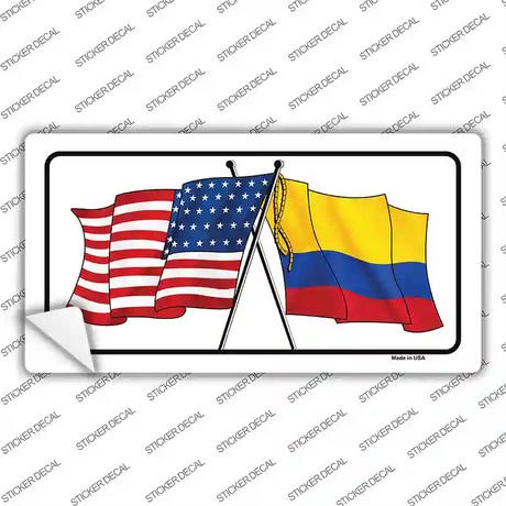 Colombia USA Crossed Flags Novelty Sticker Decal