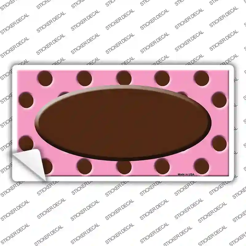 Brown Pink Polka Dot Brown Center Oval Novelty Sticker Decal