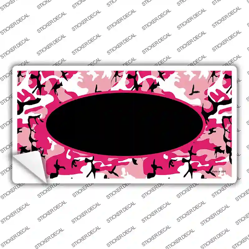 Pink Camo With Black Center Oval Novelty Sticker Decal
