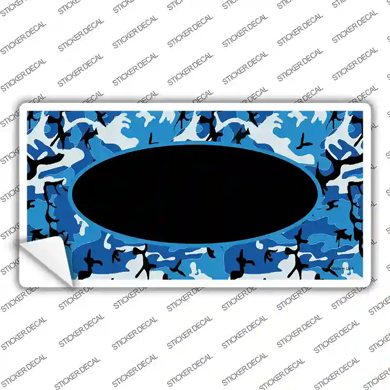 Blue Camo With Black Center Oval Novelty Sticker Decal