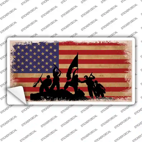 Grunge American Flag with Soldiers Novelty Sticker Decal