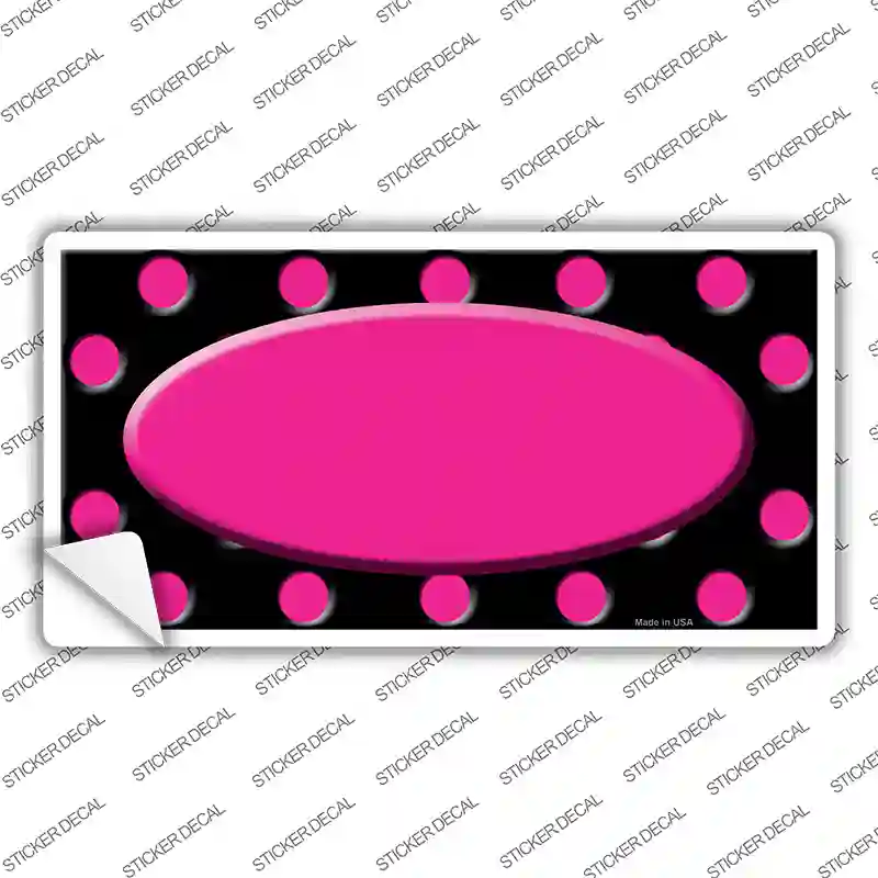 Pink Black Polka Dot Pink Center Oval Black Novelty Sticker Decal