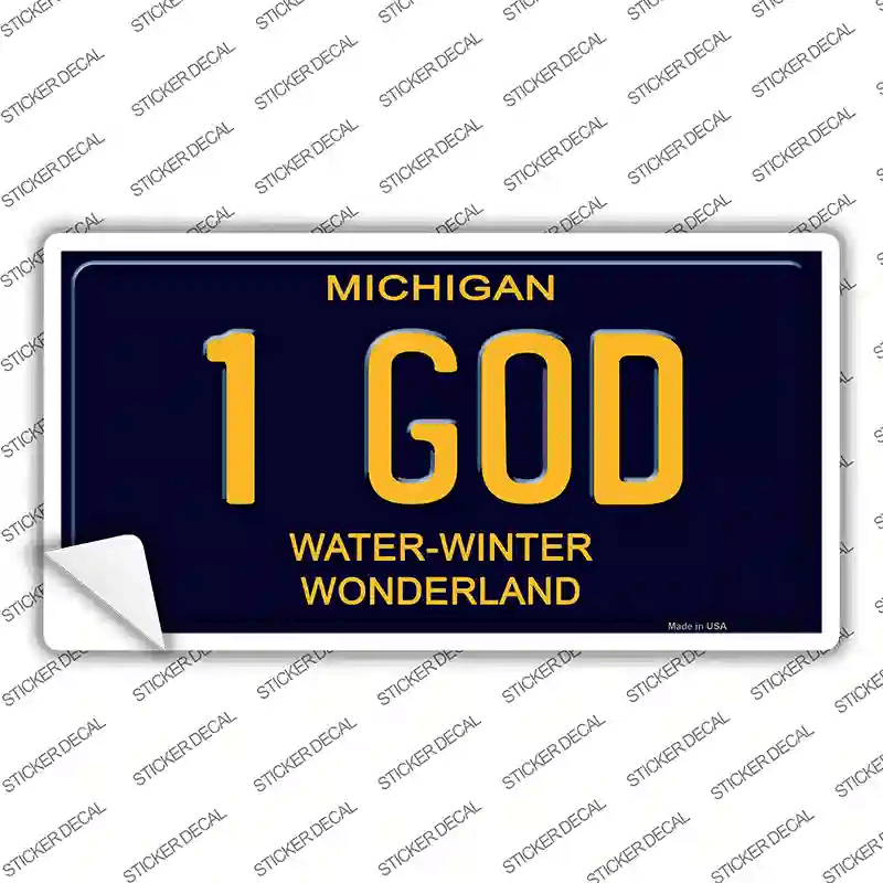 1 God Michigan Blue Novelty Rectangular Sticker Decal