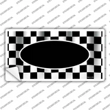 Waving Checkered Flag With Black Center Oval Novelty Sticker Decal
