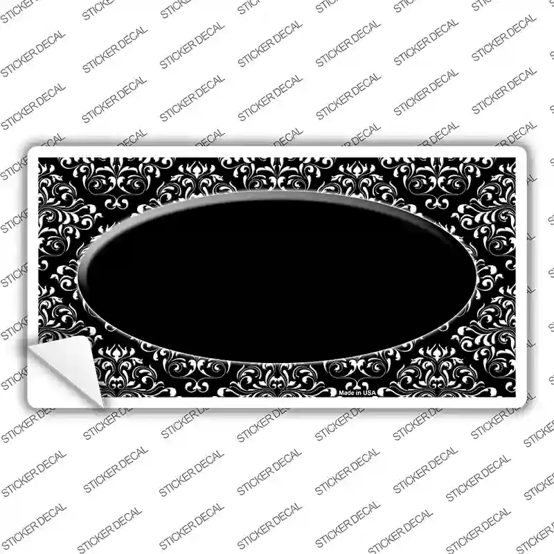 Black White Damask Black Center Oval Novelty Sticker Decal