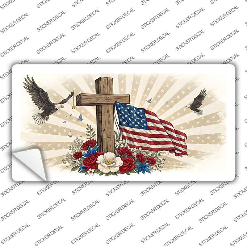 Eagle Flag and Cross Novelty Sticker Decal LP-14510s
