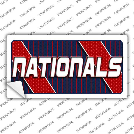 Sticker with 'NATIONS' text on a red and blue striped background, branded 'STICKERDECAL'.