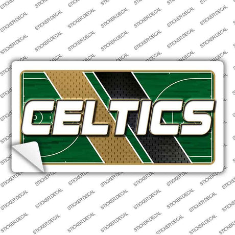 Sticker with 'Celtics' logo on a sports-themed background